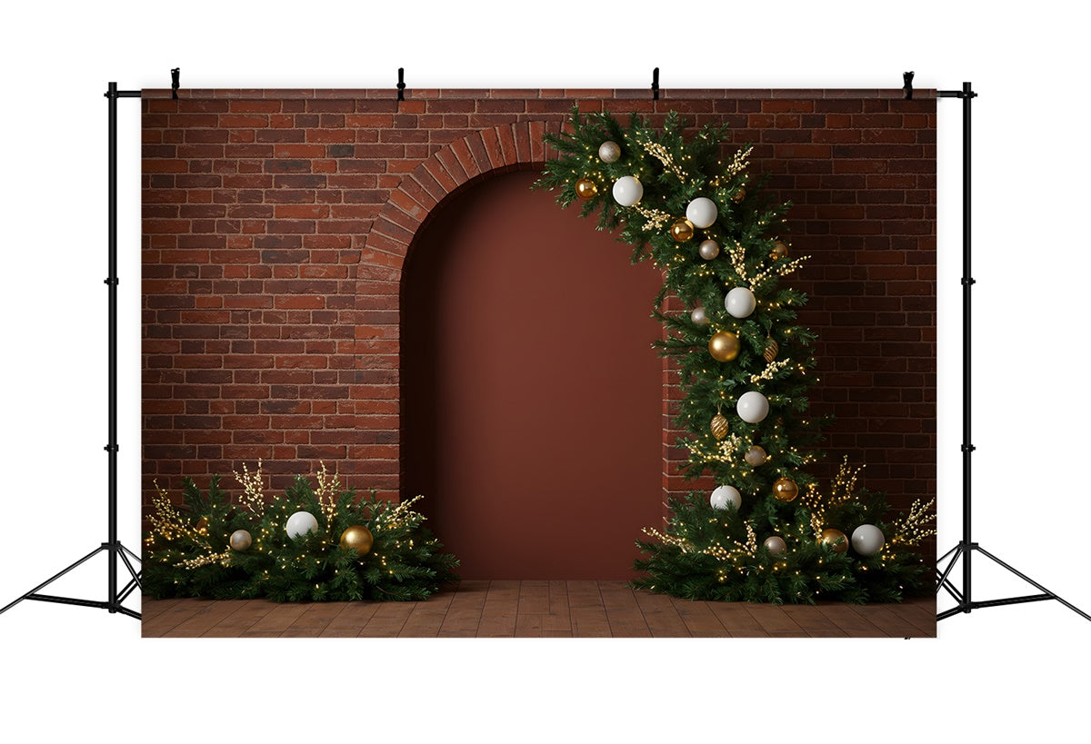 Christmas Photo Backdrop Dark Brick Archway Greenery Backdrop By Magali