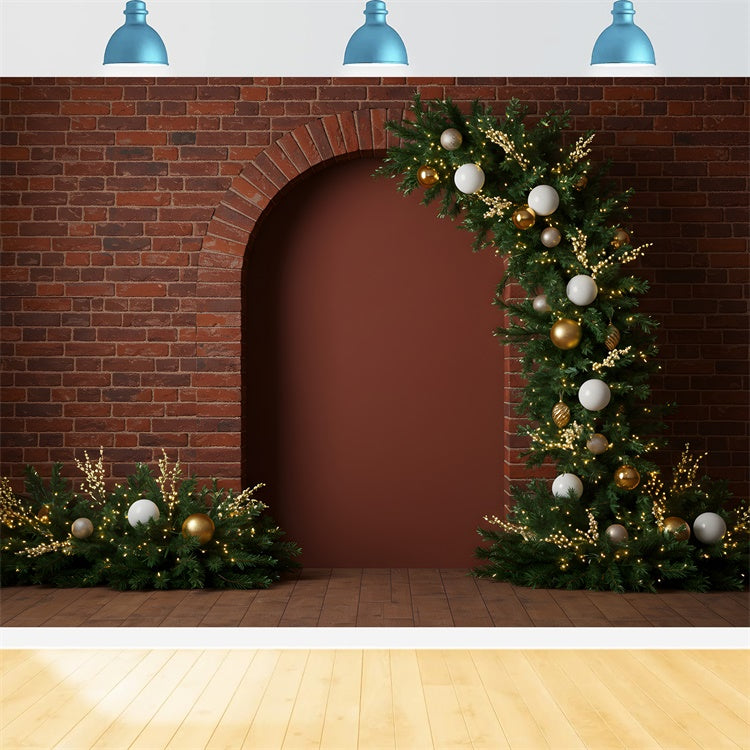 Christmas Photo Backdrop Dark Brick Archway Greenery Backdrop By Magali
