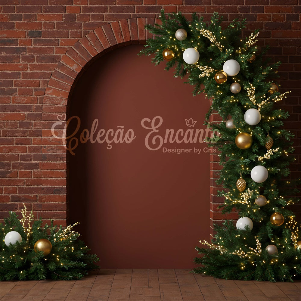 Christmas Photo Backdrop Dark Brick Archway Greenery Backdrop By Magali