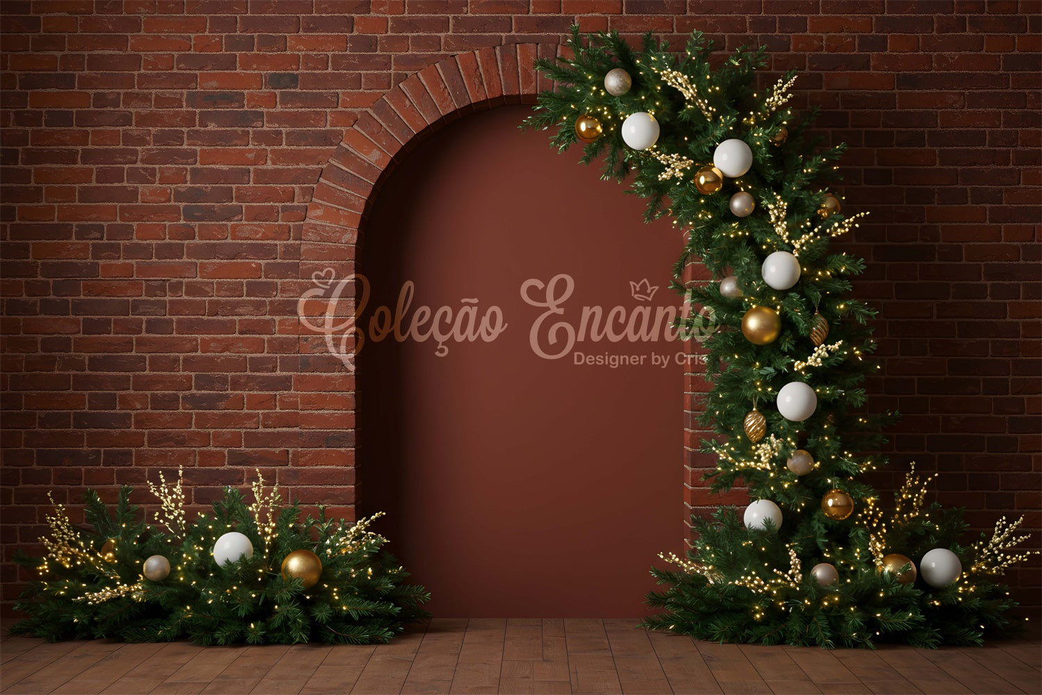 Christmas Photo Backdrop Dark Brick Archway Greenery Backdrop By Magali