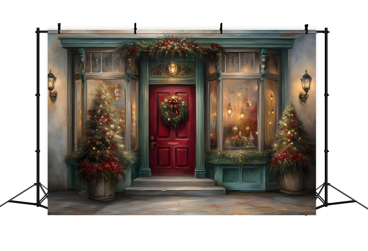 Christmas Backdrop For Photos Red Door Wreath Window Backdrop By Magali