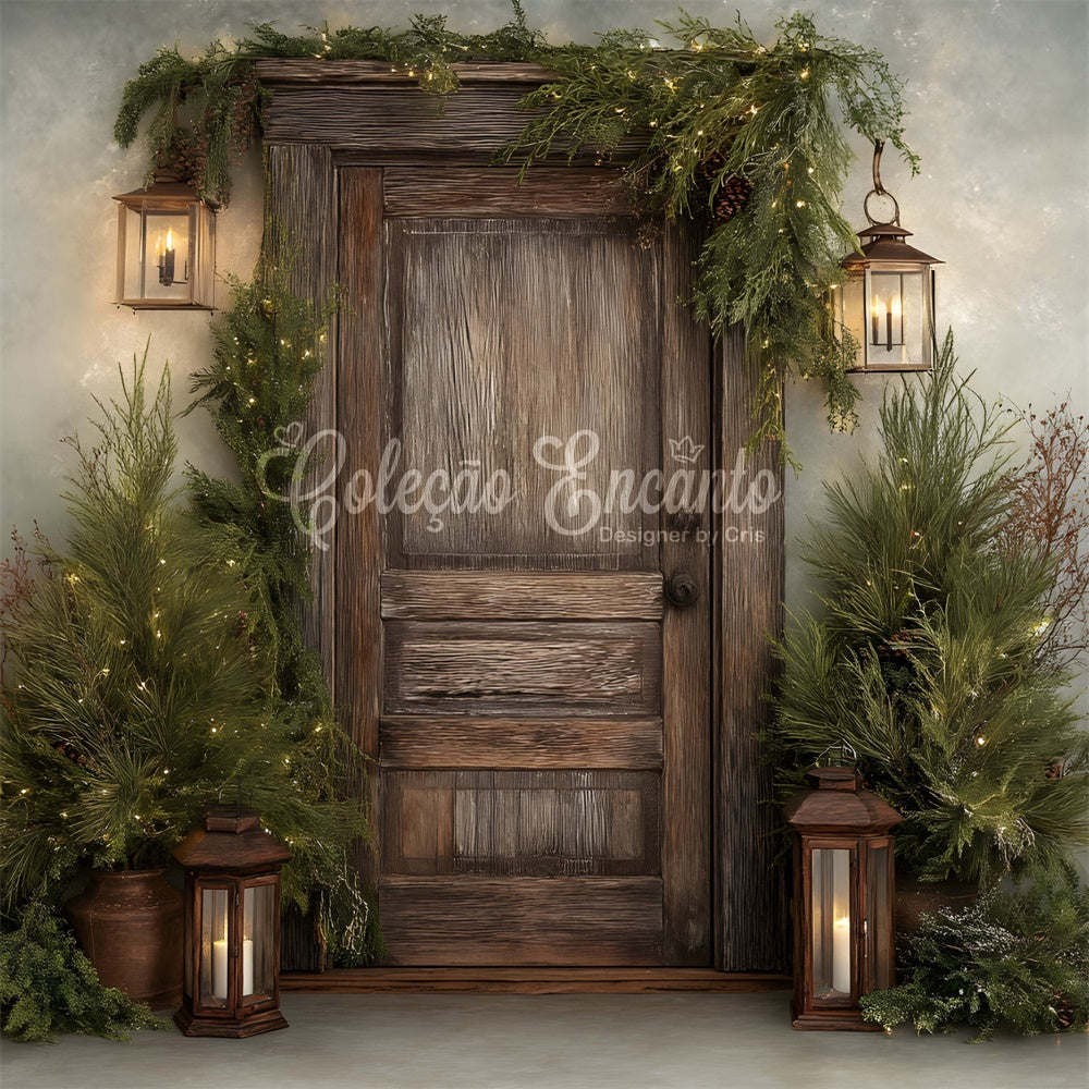 Christmas Backdrops Rustic Wooden Door Greenery Backdrop By Magali