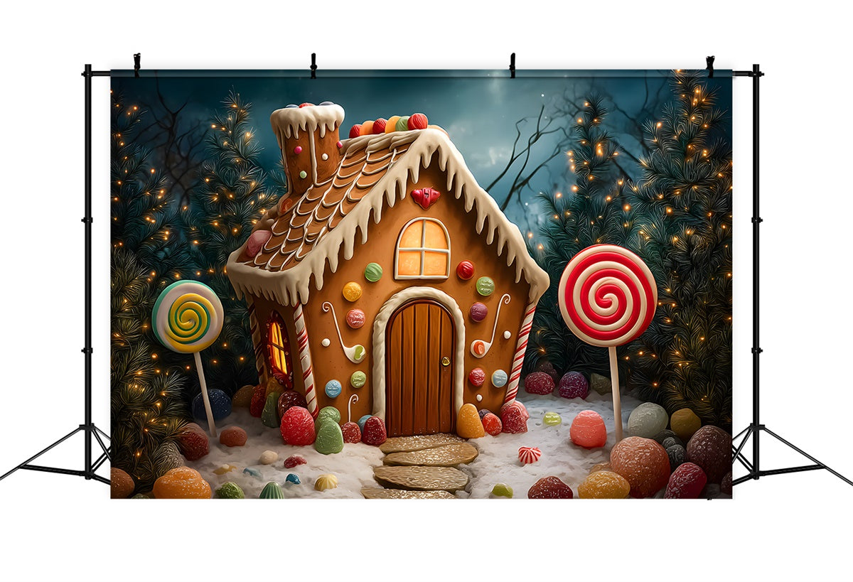 Christmas Photo Backdrop Candy Cottage Tree Lights Backdrop By Magali