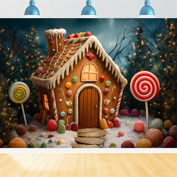 Christmas Photo Backdrop Candy Cottage Tree Lights Backdrop By Magali