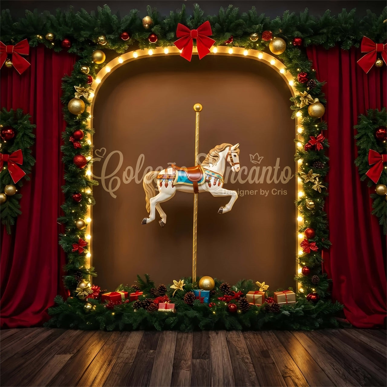Christmas Backdrops Red Theater Garland Carousel Backdrop By Magali