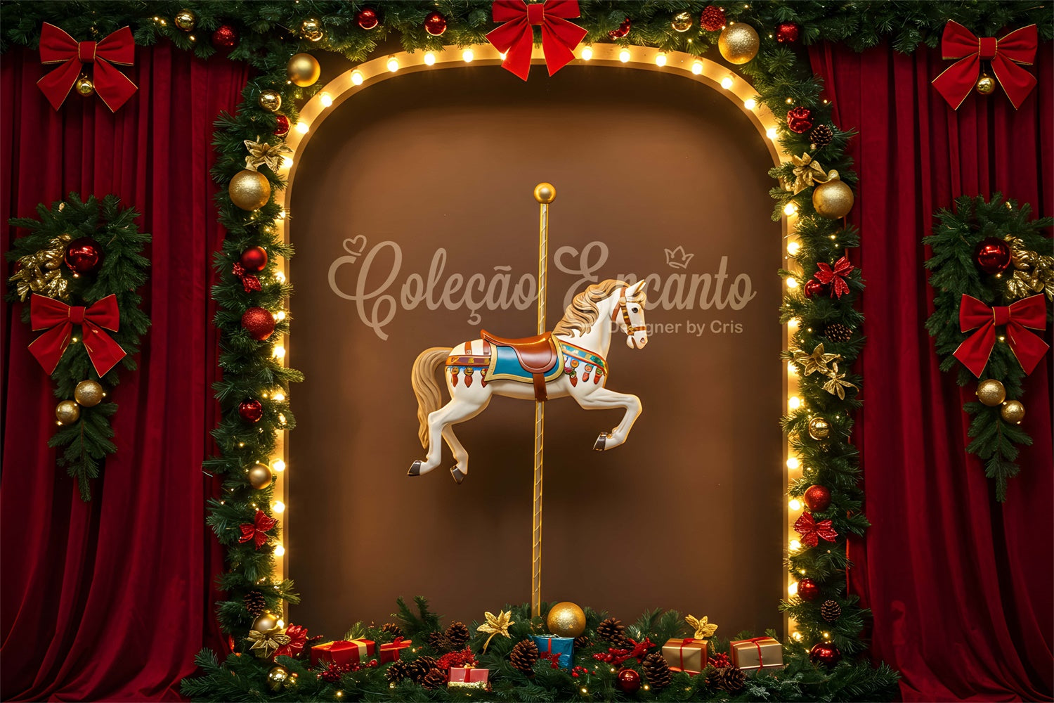 Christmas Backdrops Red Theater Garland Carousel Backdrop By Magali