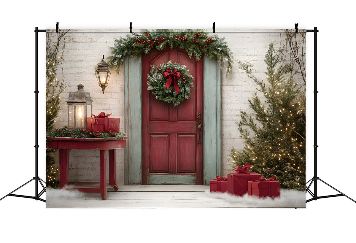 Professional Christmas Backdrops Red Door Wreath Gift Backdrop By Magali