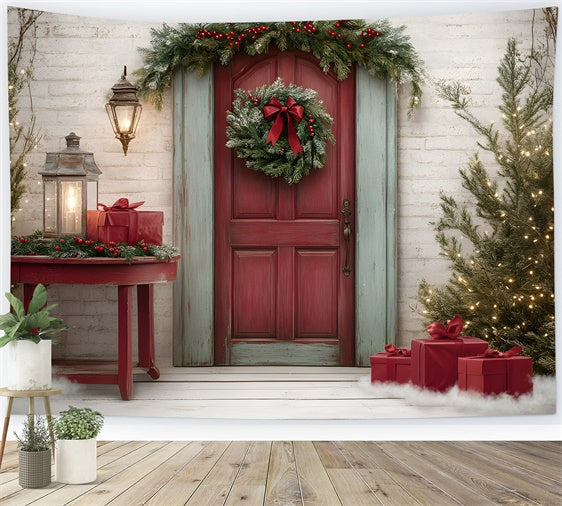 Professional Christmas Backdrops Red Door Wreath Gift Backdrop By Magali