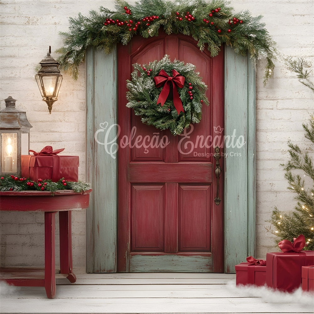 Professional Christmas Backdrops Red Door Wreath Gift Backdrop By Magali