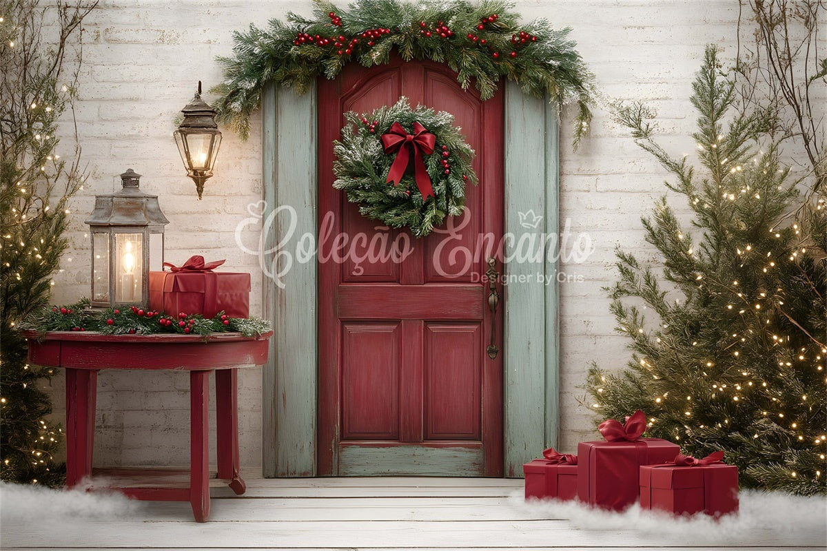 Professional Christmas Backdrops Red Door Wreath Gift Backdrop By Magali