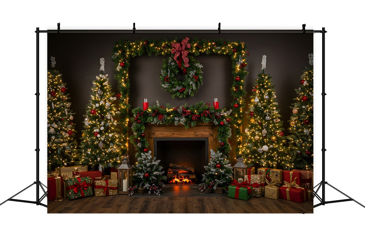 Christmas Fireplace Backdrop Cozy Fireplace Garland Tree Backdrop By Magali