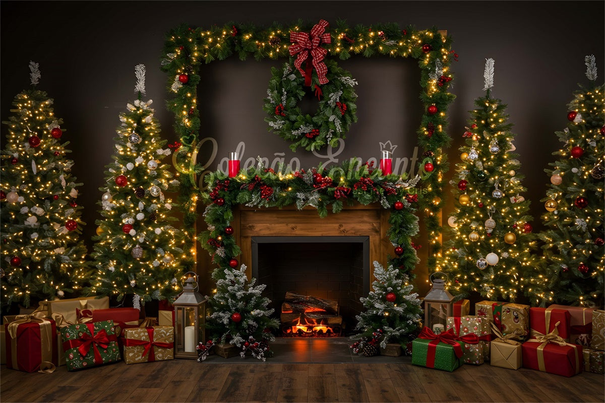 Christmas Fireplace Backdrop Cozy Fireplace Garland Tree Backdrop By Magali