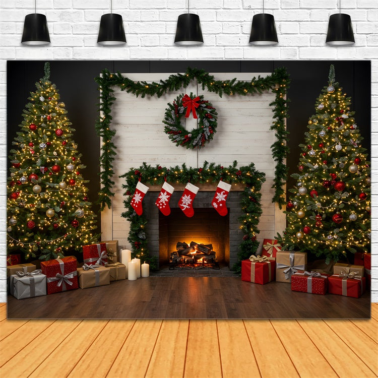Christmas Fireplace Backdrop Holiday Living Room Fireplace Backdrop By Magali