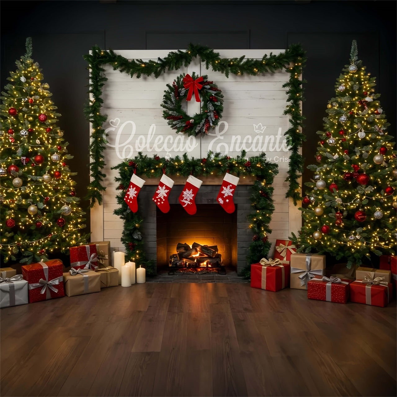Christmas Fireplace Backdrop Holiday Living Room Fireplace Backdrop By Magali