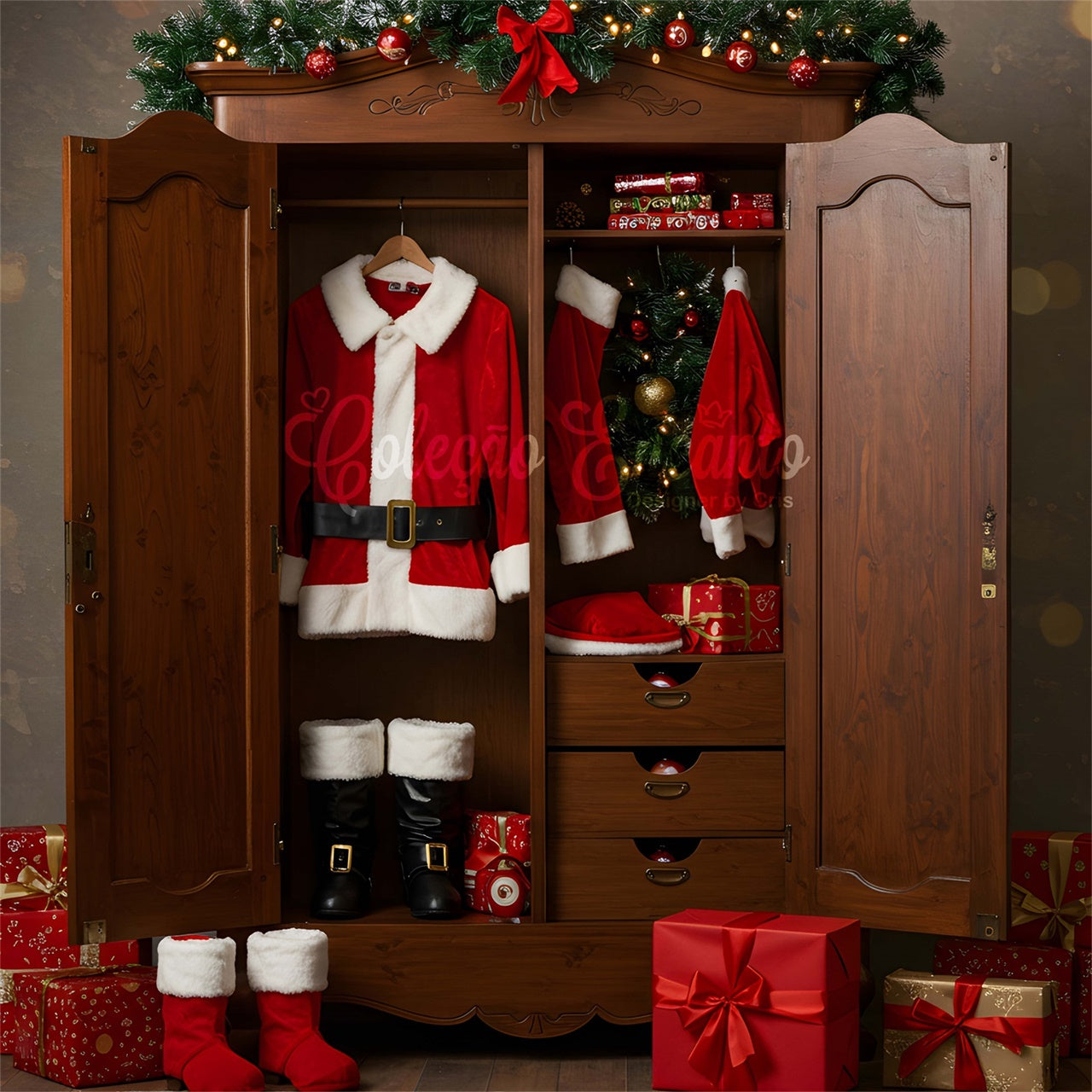 Christmas Photo Backdrop Santa Costume Closet Gift Backdrop By Magali