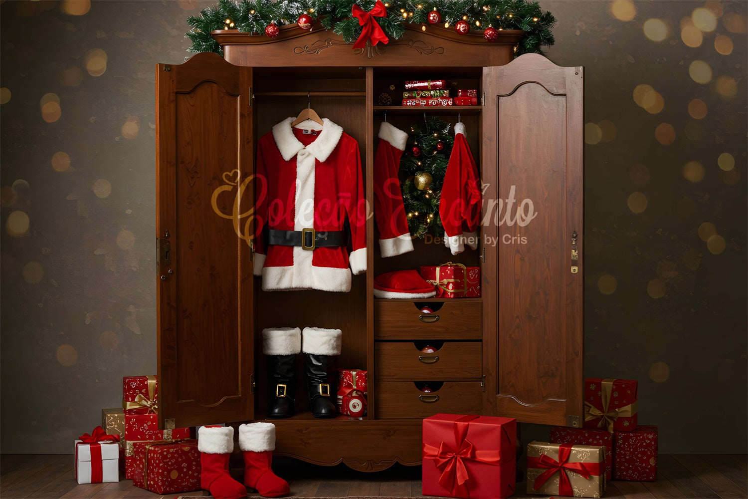 Christmas Photo Backdrop Santa Costume Closet Gift Backdrop By Magali