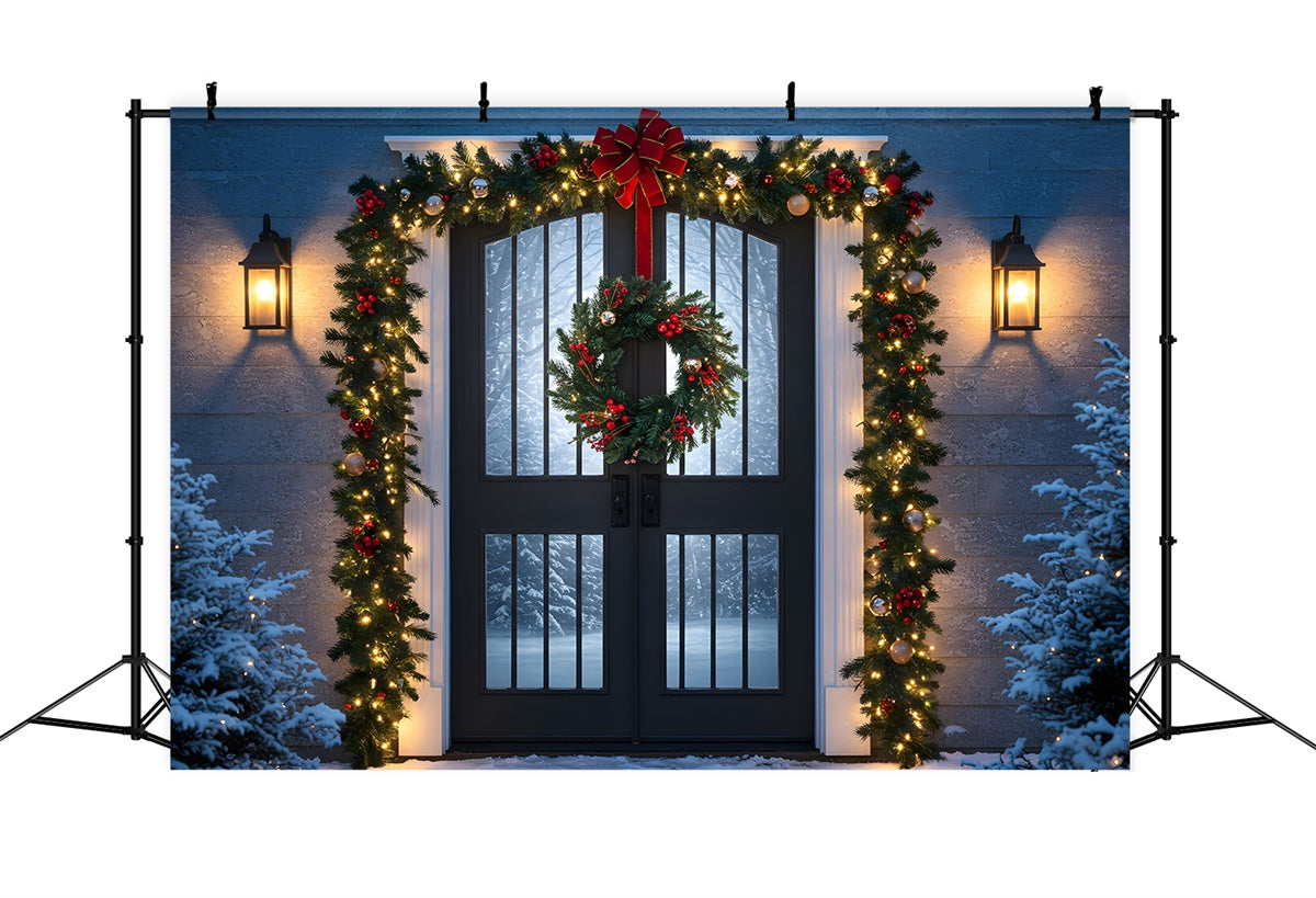 Christmas Backdrop Christmas Porch Wreath Light Backdrop By Magali