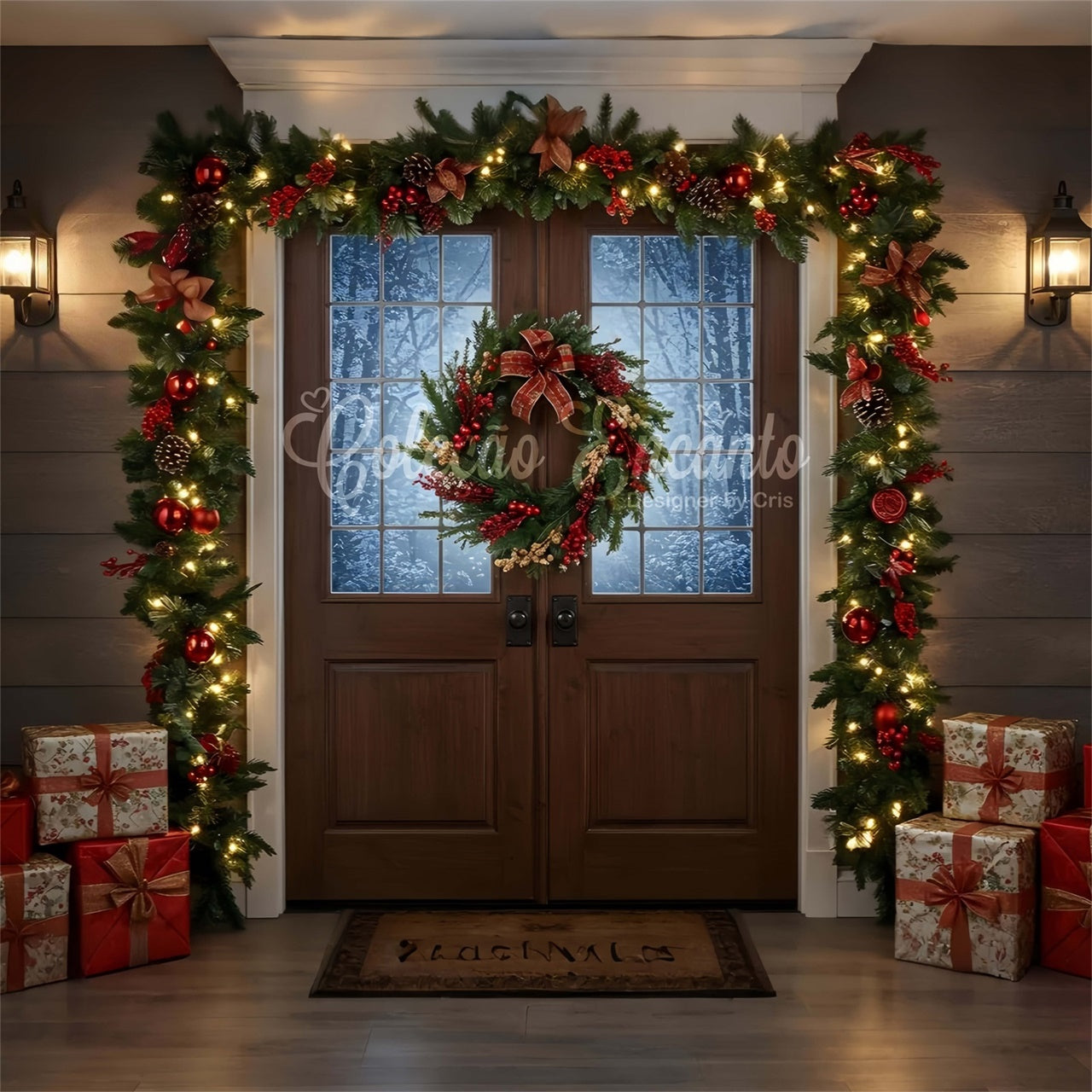 Christmas Backdrop Rustic Wreath Entry Backdrop By Magali