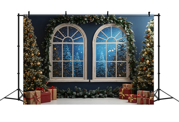 Christmas Photo Backdrop Arched Windows Snowy Backdrop By Magali