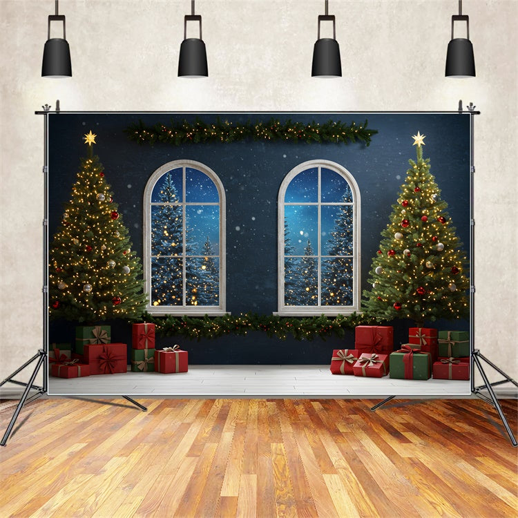 Christmas Photo Backdrops Eve Window Lighted Tree Backdrop By Magali