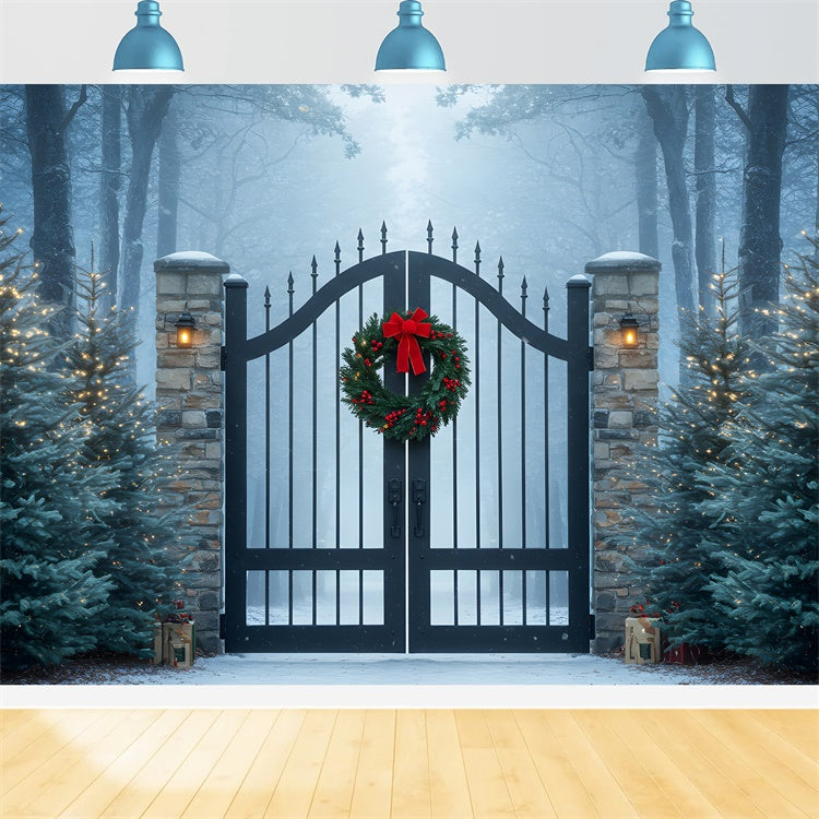 Christmas Backdrops Sale Snowy Forest Iron Gate Backdrop By Magali