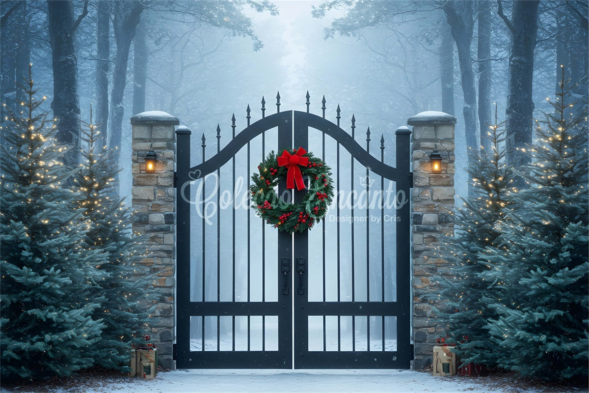 Christmas Backdrops Sale Snowy Forest Iron Gate Backdrop By Magali