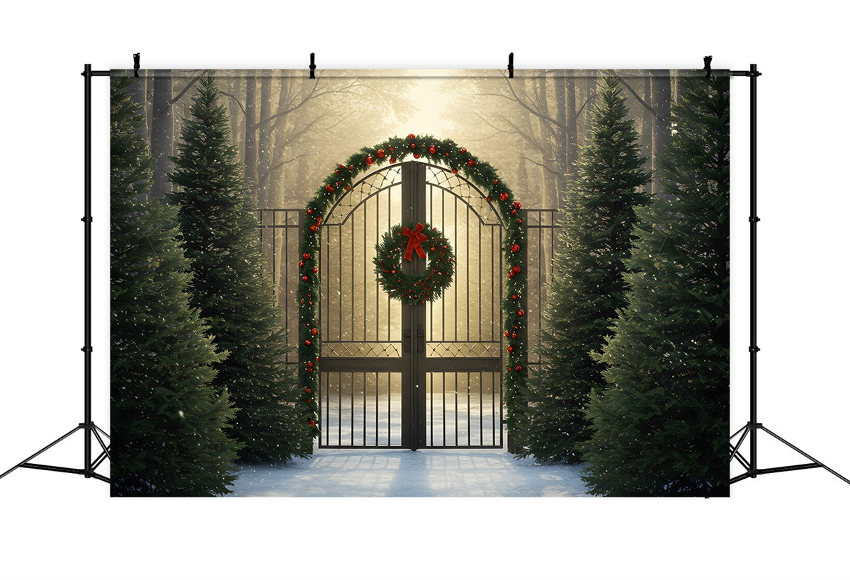 Xmas Backdrop Golden Light Forest Gate Backdrop By Magali
