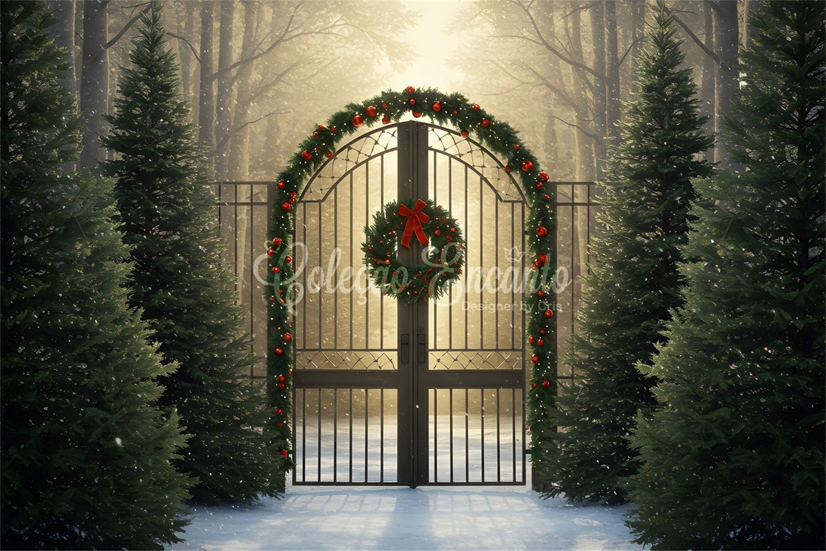 Xmas Backdrop Golden Light Forest Gate Backdrop By Magali