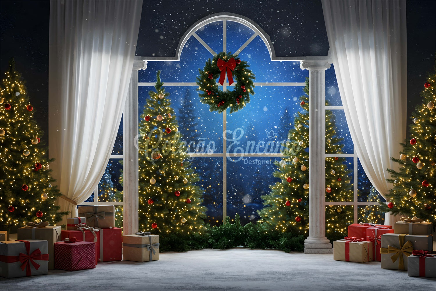 Christmas Tree Backdrop Window Drapes Decor Backdrop By Magali