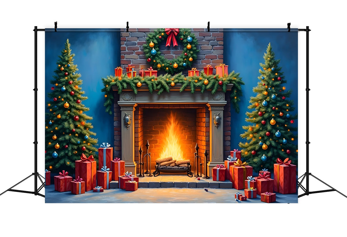 Christmas Fireplace Backdrop Fireplace Garland Tree Backdrop By Magali