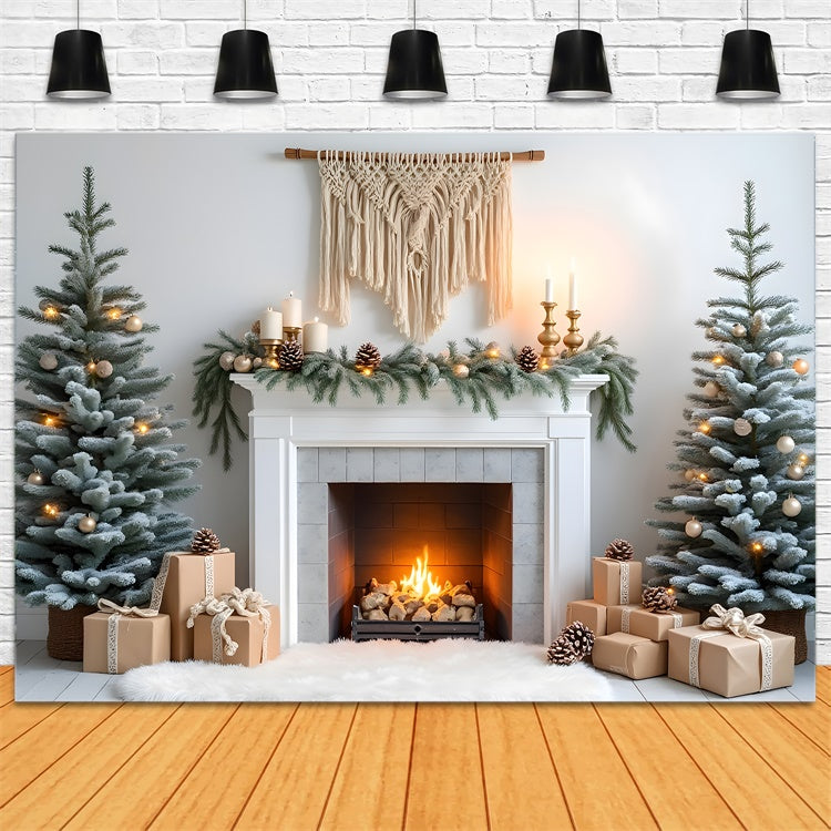 High Resolution Christmas Backdrop Pine Garland Fireplace Backdrop By Magali