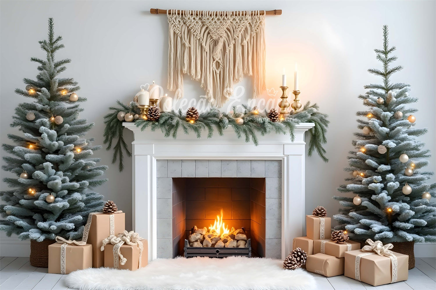 High Resolution Christmas Backdrop Pine Garland Fireplace Backdrop By Magali