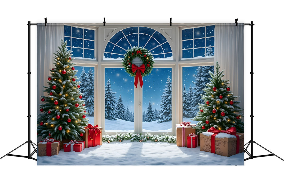 Christmas Photo Backdrops Ornament Tree Snow Window Backdrop By Magali