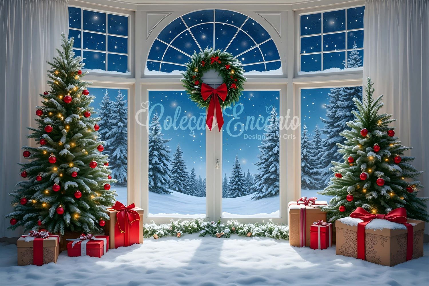 Christmas Photo Backdrops Ornament Tree Snow Window Backdrop By Magali