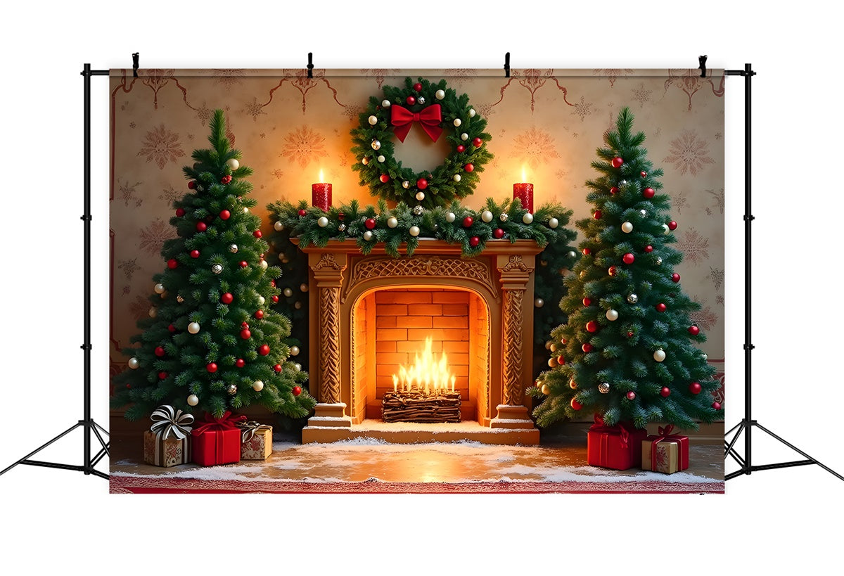 Christmas Fireplace Backdrop Classic Fireplace Wreath Backdrop By Magali