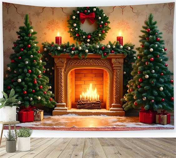 Christmas Fireplace Backdrop Classic Fireplace Wreath Backdrop By Magali