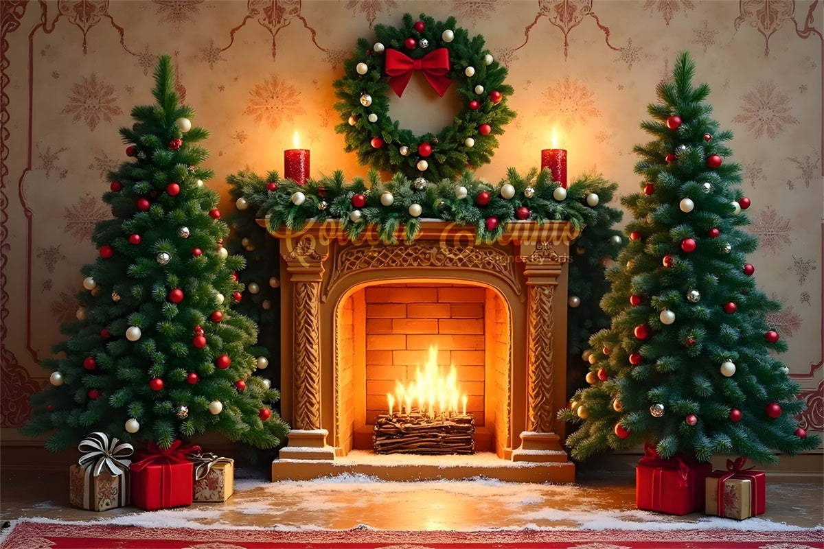 Christmas Fireplace Backdrop Classic Fireplace Wreath Backdrop By Magali