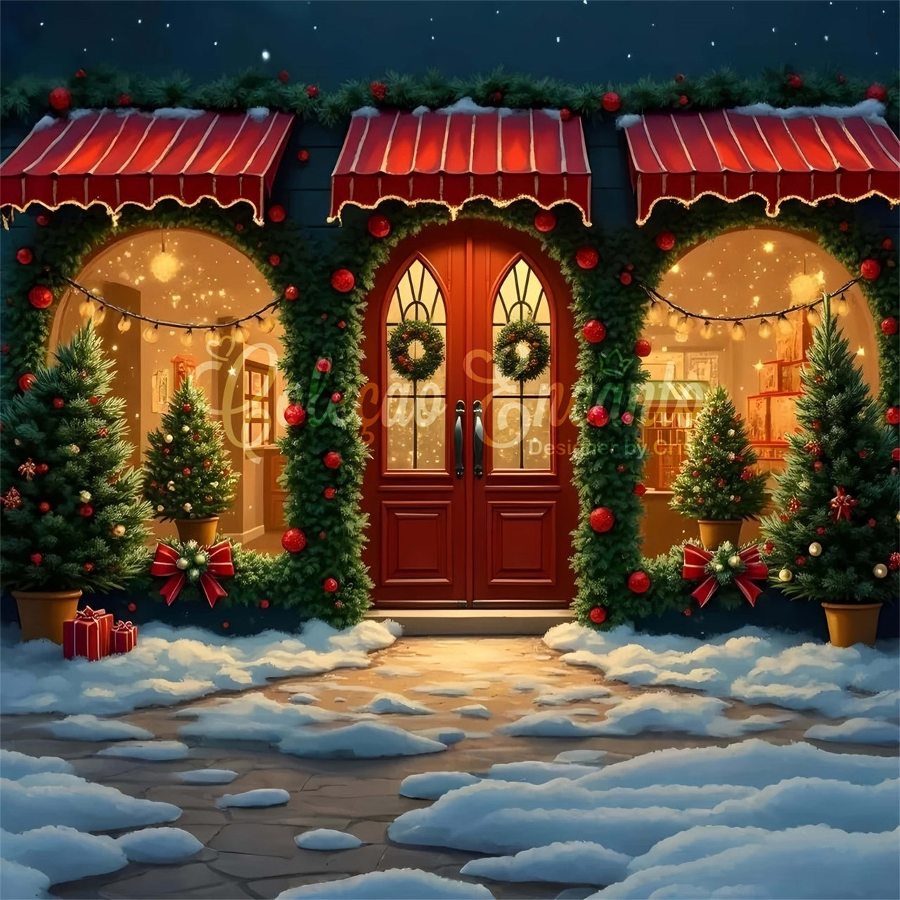 Christmas Backdrop Ornament Garland Store Backdrop By Magali