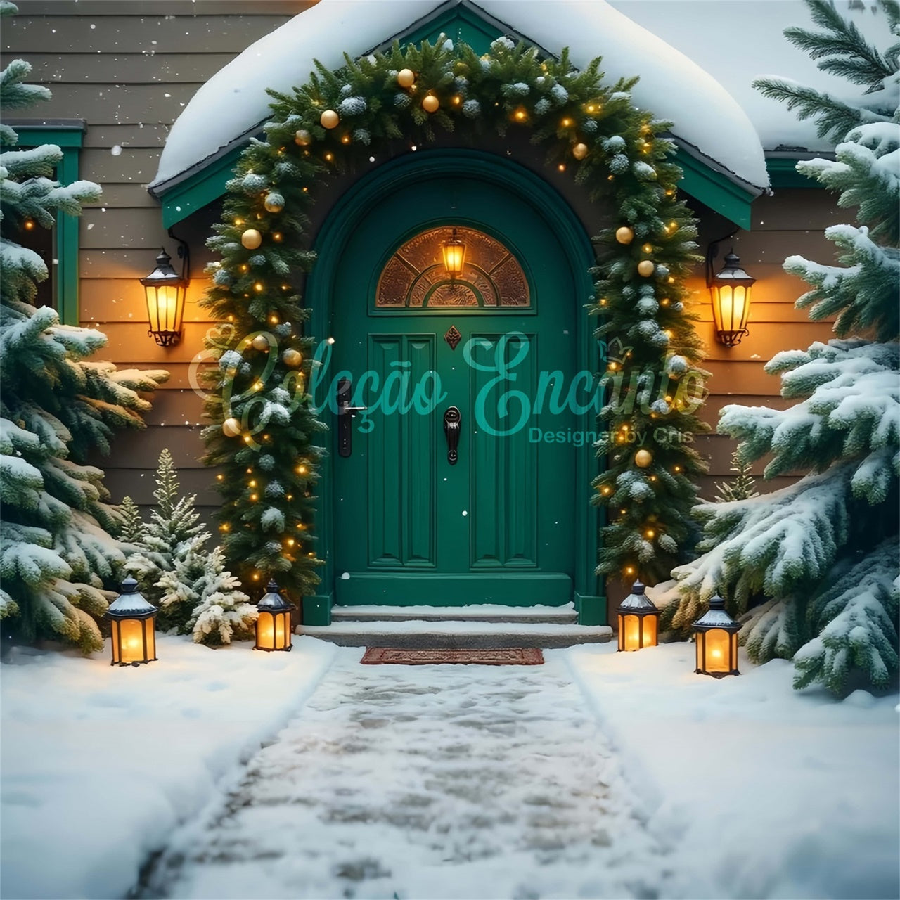 Christmas Backdrops Green Door Holiday Backdrop By Magali