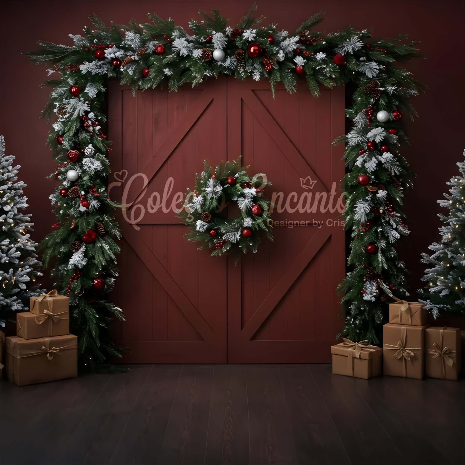 Christmas Backdrop For Photos Rustic Red Door Wreath Backdrop By Magali