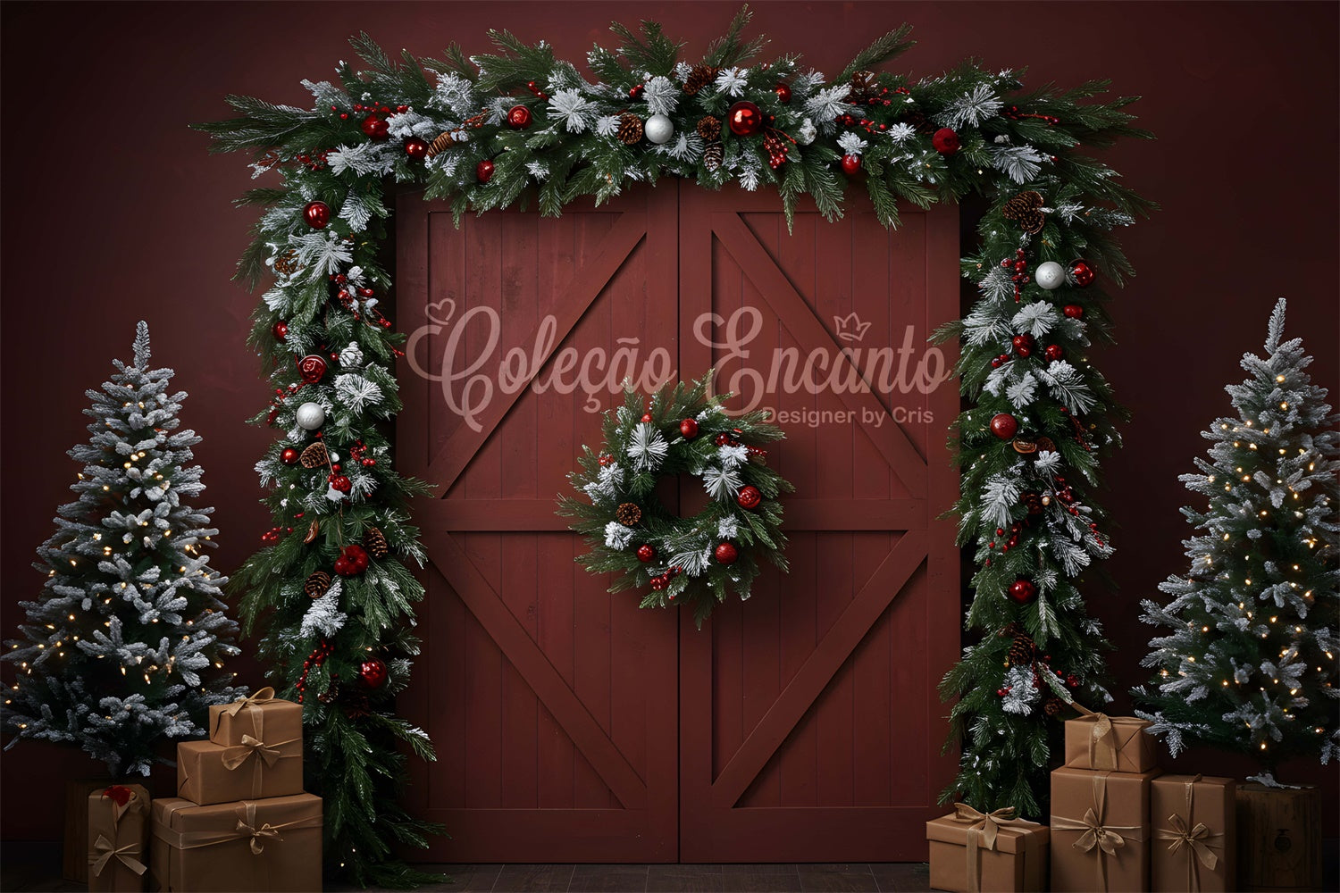 Christmas Backdrop For Photos Rustic Red Door Wreath Backdrop By Magali