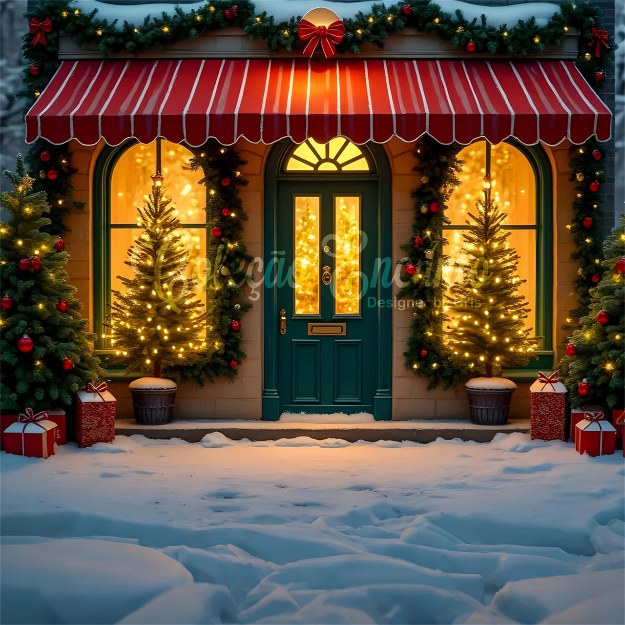 Xmas Backdrop Glowing Tree Window Shop Backdrop By Magali