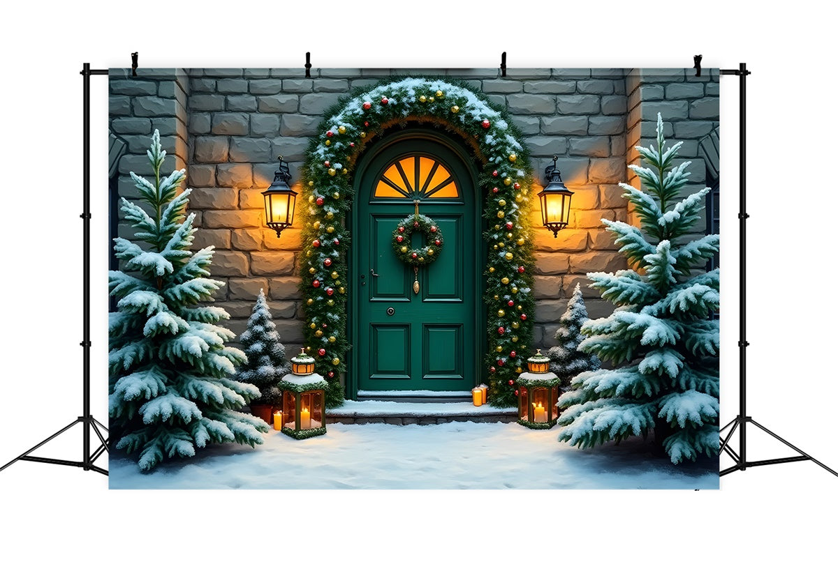 Xmas Backdrops Stone Wall Wreath Green Door Backdrop By Magali