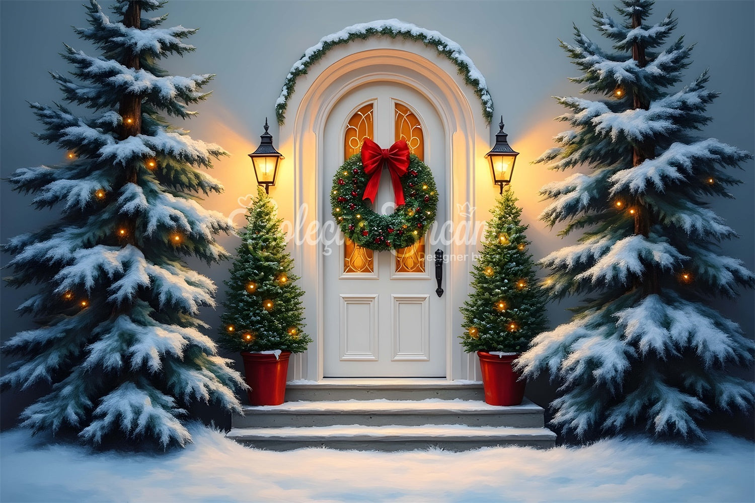 Christmas Photo Backdrop White Door Wreath Backdrop By Magali