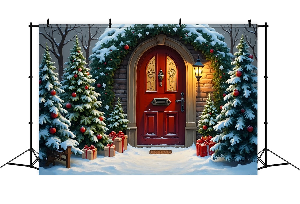 Christmas Tree Backdrop Snowy Tree Red Door Backdrop By Magali