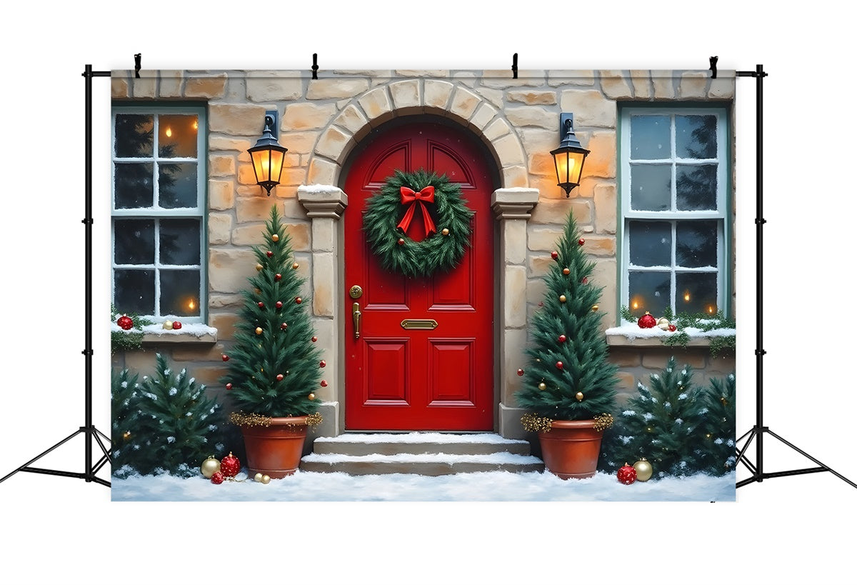 Christmas Photography Backdrops Red Door Stone Wall Backdrop By Magali