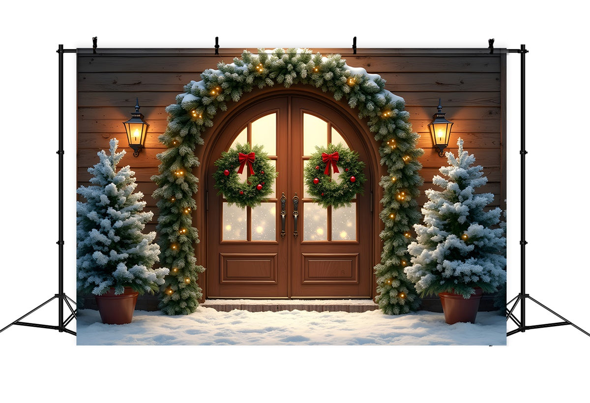 Xmas Backdrop Wooden Door Garland Tree Backdrop By Magali