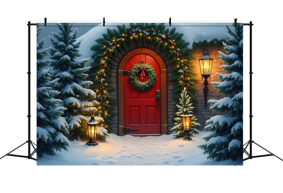 Xmas Backdrops Snow Pine Trees Door Backdrop By Magali