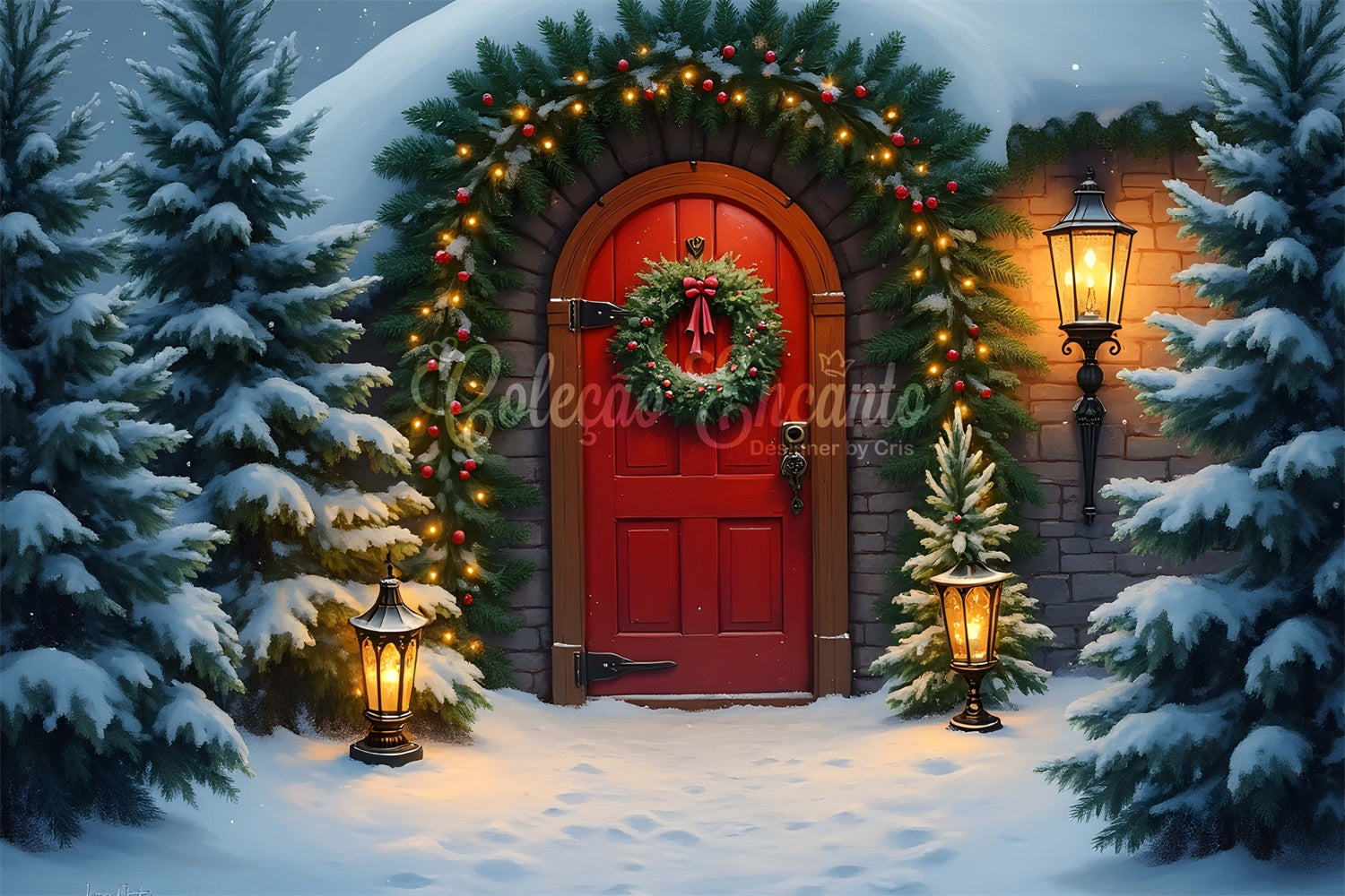 Xmas Backdrops Snow Pine Trees Door Backdrop By Magali