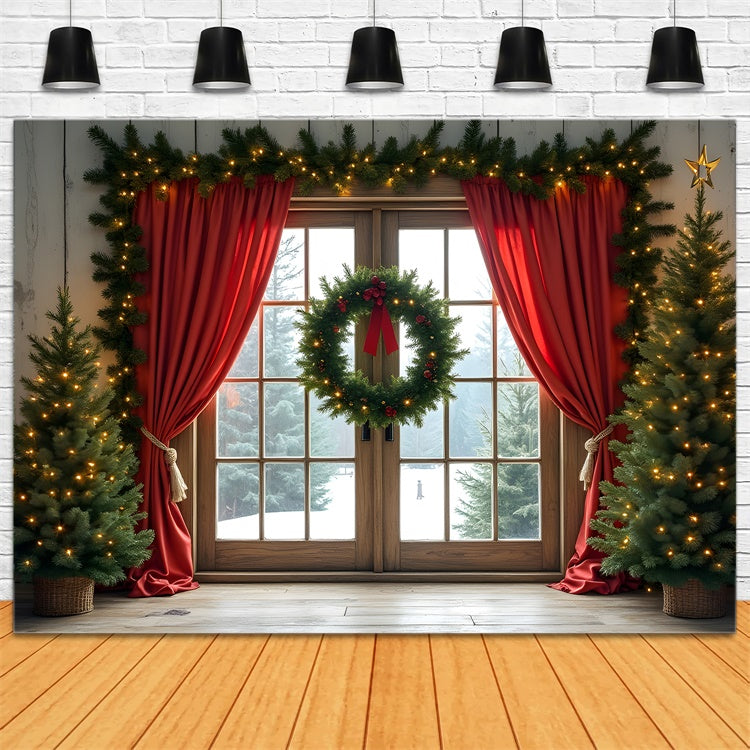Christmas Photography Backdrops Red Curtain Window Backdrop By Magali